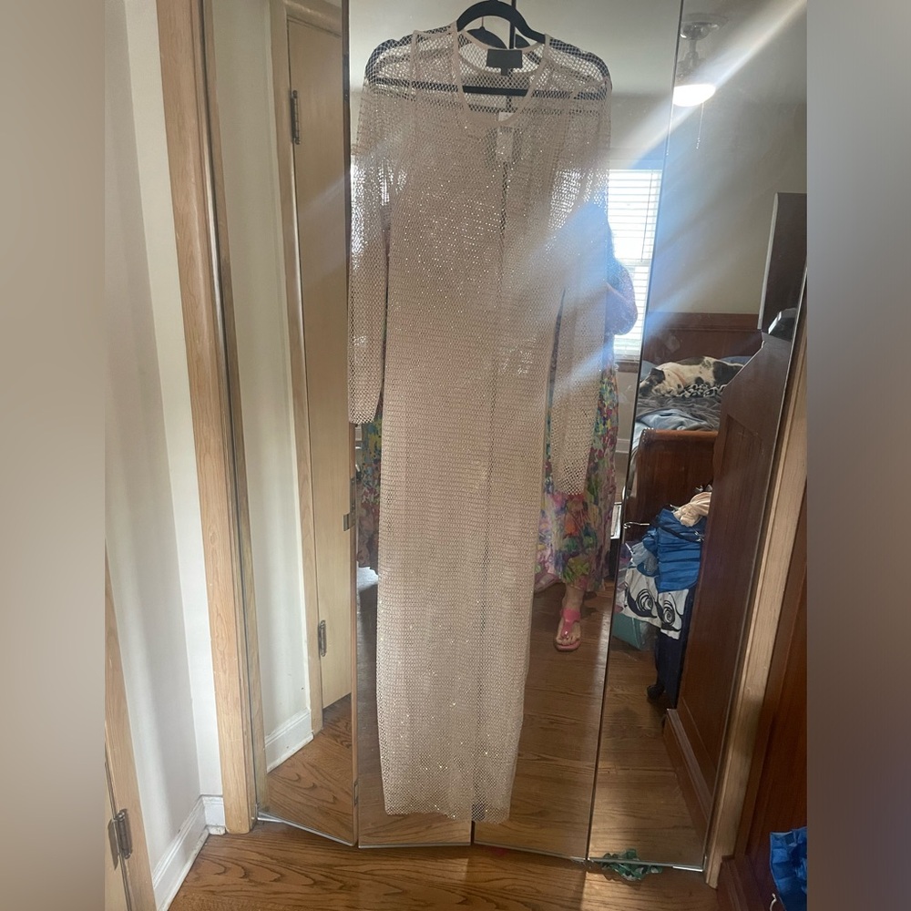 ✨ Sunday In Brooklyn anthropologie mesh rhinestone maxi dress slip NWT 1X Nude - Picture 5 of 17
